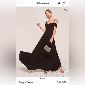 Reformation NWOT Poppy Black Off-Shoulder Maxi Dress (Size 6)
